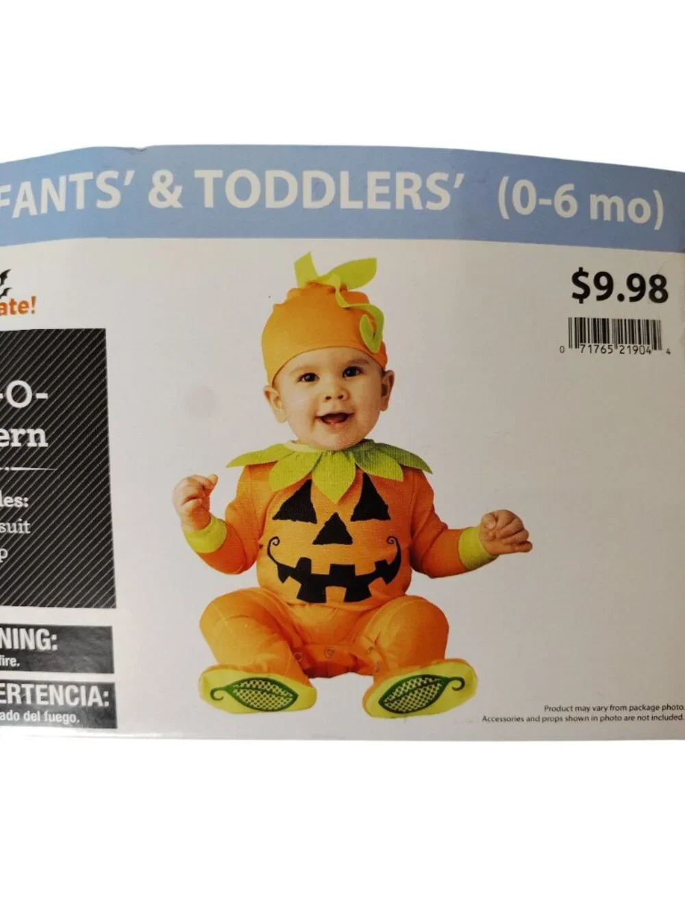 Infant 0 to 6 Months Pumpkin Jack-O-Lantern Jumpsuit and Cap Halloween Costume